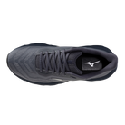 Black athletic shoe with brand logo on a white background