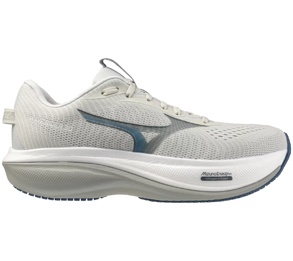 White running shoe with pink sole on a white background