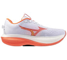 White and orange running shoe on a white background