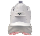 White running shoe with pink sole on a white background