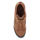 A single brown suede sneaker shown from a top-down view on a white background, featuring a leopard print collar, brown laces, and a black outsole.