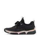 Black sneaker with pink sole on a white background