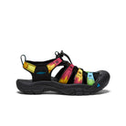 Black sandal with colorful straps on a white background