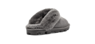 A single gray slip-on slipper with a soft faux-fur trim and a chunky lug sole, shown from a side profile on a white background.