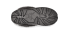 The black rubber outsole of a UGG slipper, showing the brand logo and tread pattern, photographed from a top-down view on a white background.