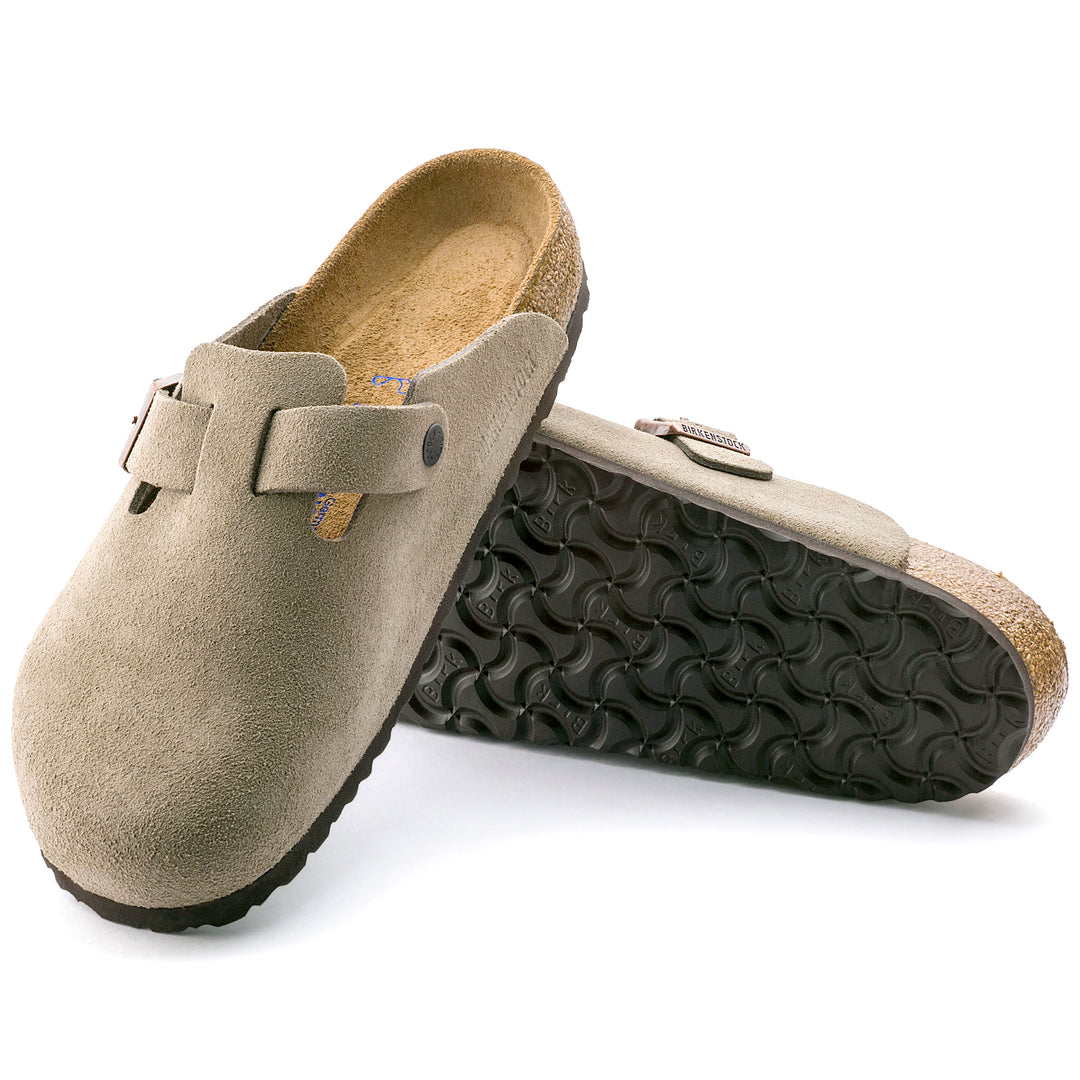 Birkenstock Boston Soft Footbed Suede Leather Color: Taupe (REGULAR/WIDE WIDTH)