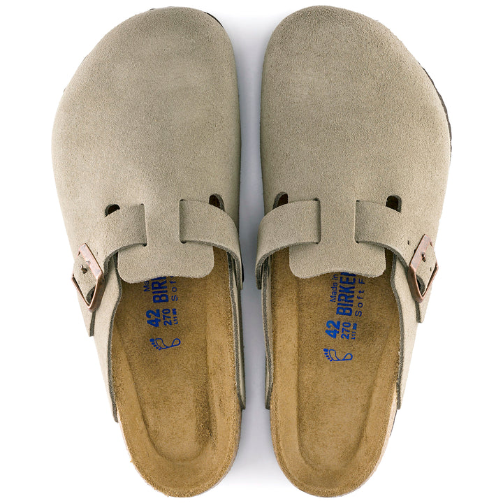 Birkenstock Boston Soft Footbed Suede Leather Color: Taupe (MEDIUM/NARROW WIDTH)