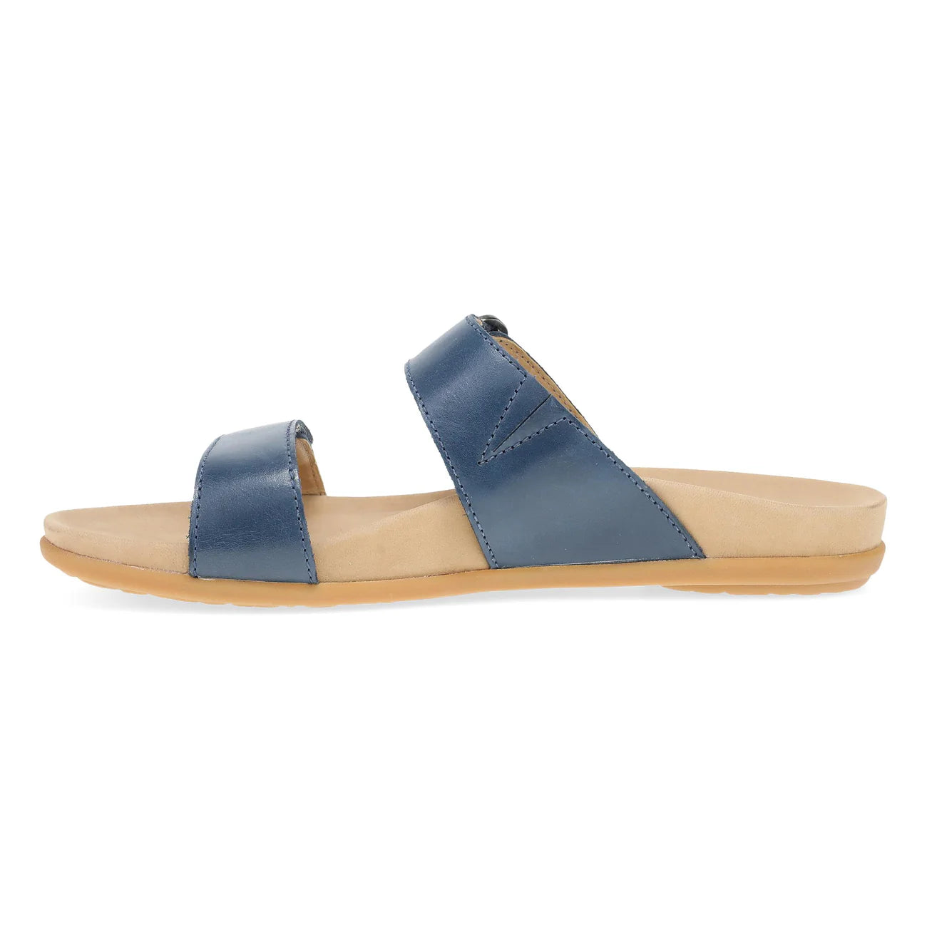 Blue sandal with a wooden sole on a white background