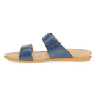 Blue sandal with a wooden sole on a white background