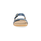 Blue sandal with a wooden sole on a white background