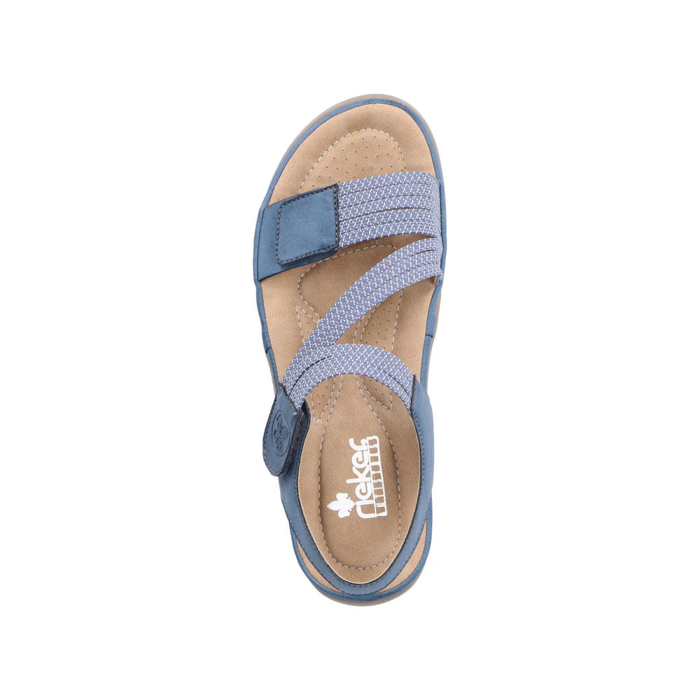 Blue sandal with braided straps on a white background