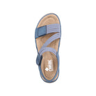 Blue sandal with braided straps on a white background