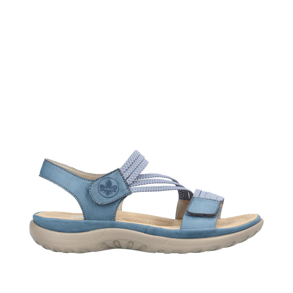 Blue sandal with a strap on a white background