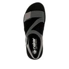 Black sandal with gray straps on a white background