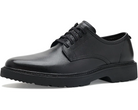 A single black leather lace-up dress shoe with a chunky black sole, shown from a side profile on a white background.