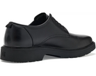 A black leather lace-up shoe with a chunky platform sole, shown from a side profile view on a white background.