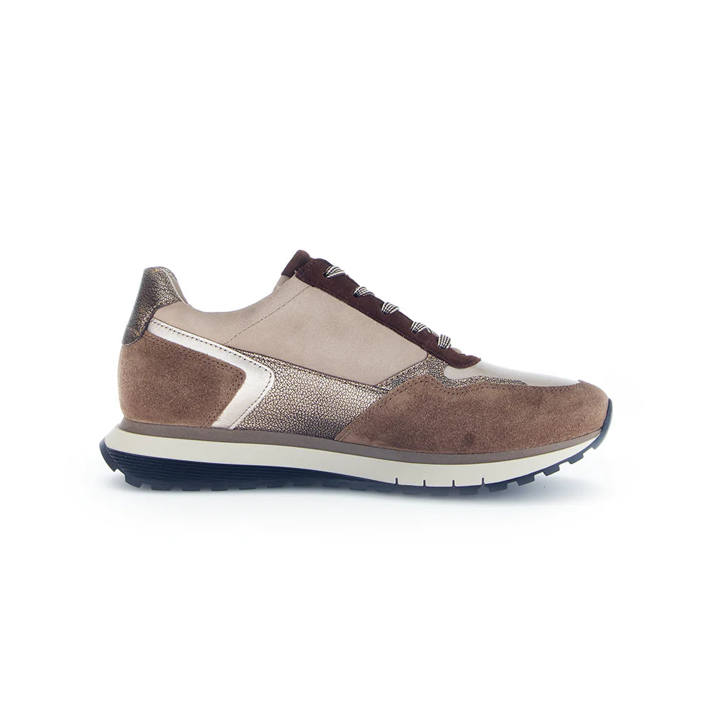 Brown and beige sneaker on a white background