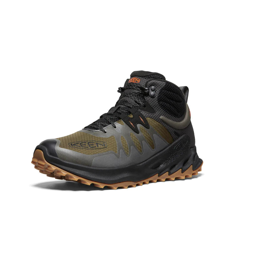 Men's Keen Zionic Waterproof Hiking Boot Color: Dark Olive/Scarlet Ibis 5