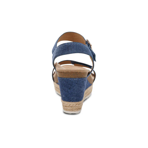Blue wedge sandal on a white background