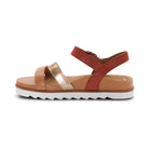 Brown sandal with white sole on a white background