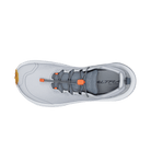 Gray athletic shoe with orange accents on a transparent background