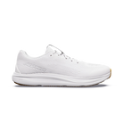White sneaker with black swoosh logo on a white background