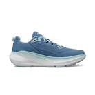 Blue running shoe with a white sole on a transparent background