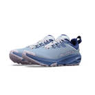 A pair of Altra trail running shoes in light blue and navy blue, shown from a three-quarters angle on a white background.