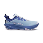 A light blue and royal blue trail running shoe with white laces and a white outsole, featuring the brand name 'ALTRA' on the side, shown against a plain white background.