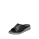 Black sandal with a strap on a white background