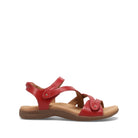 Red sandal with a brown sole on a white background