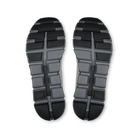 Top view of a pair of black and gray athletic shoes on a white background