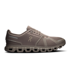 Brown running shoe with unique sole design on a white background