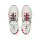 White running shoes with red accents on a white background