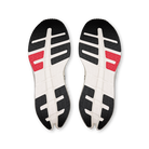 Pair of shoe insoles with black, white, and red design on a white background