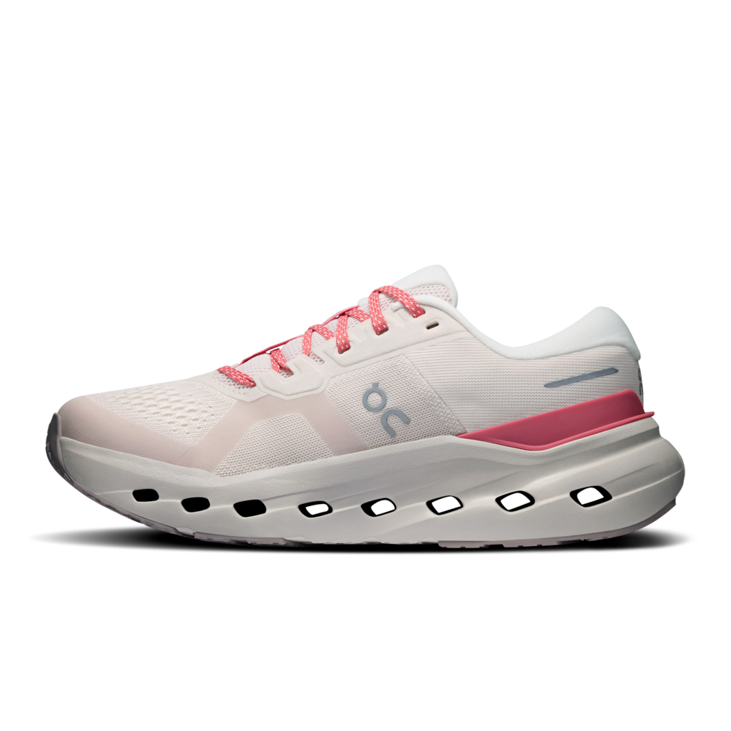 White and pink running shoe on a white background