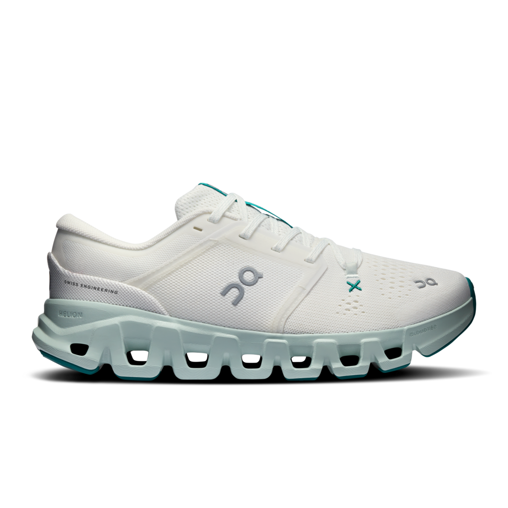 White athletic shoe with a subtle design on a white background