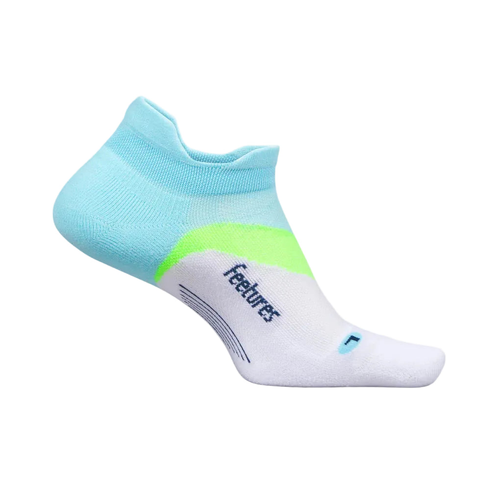 Light blue and white sock with green accent on a white background