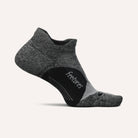 Gray ankle sock with black heel and toe on a light gray background