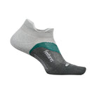 Gray and green ankle sock with 'feetures' branding on a white background