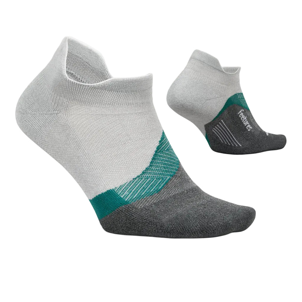 Gray and teal ankle socks on a white background