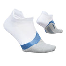 White and gray ankle sock with blue accents on a white background