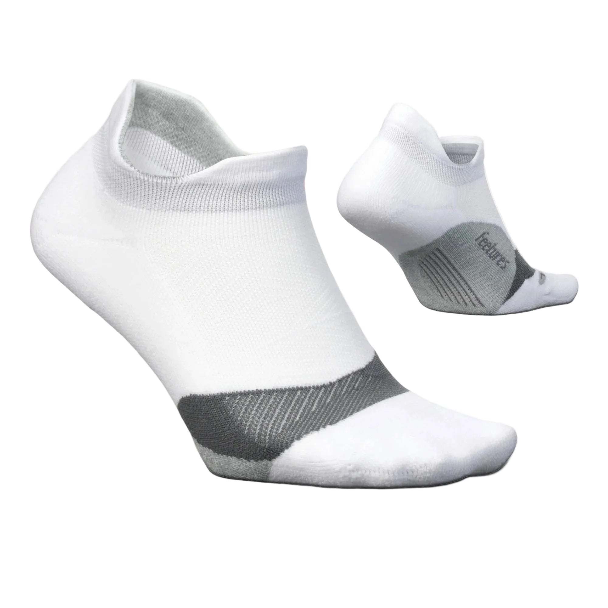 White ankle socks with gray accents on a light gray background