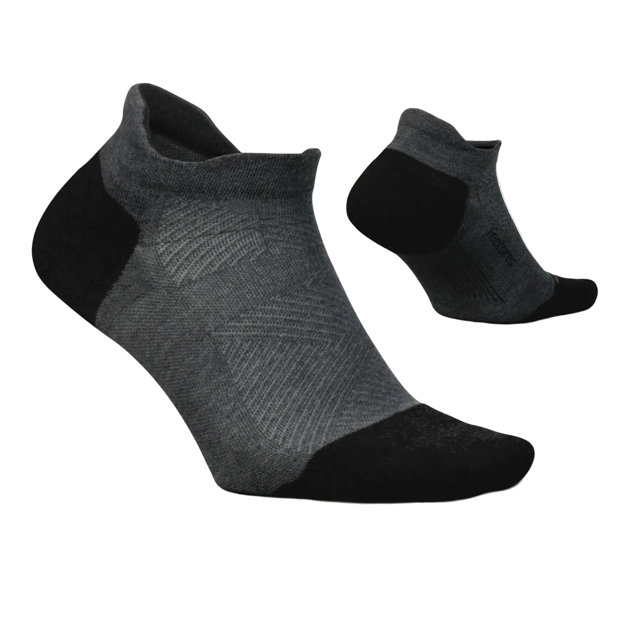 Gray and black ankle socks on a light gray background