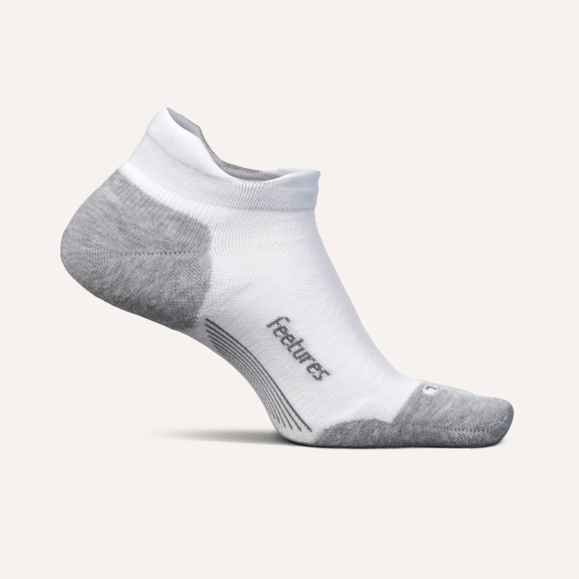 White ankle sock with gray accents on a white background