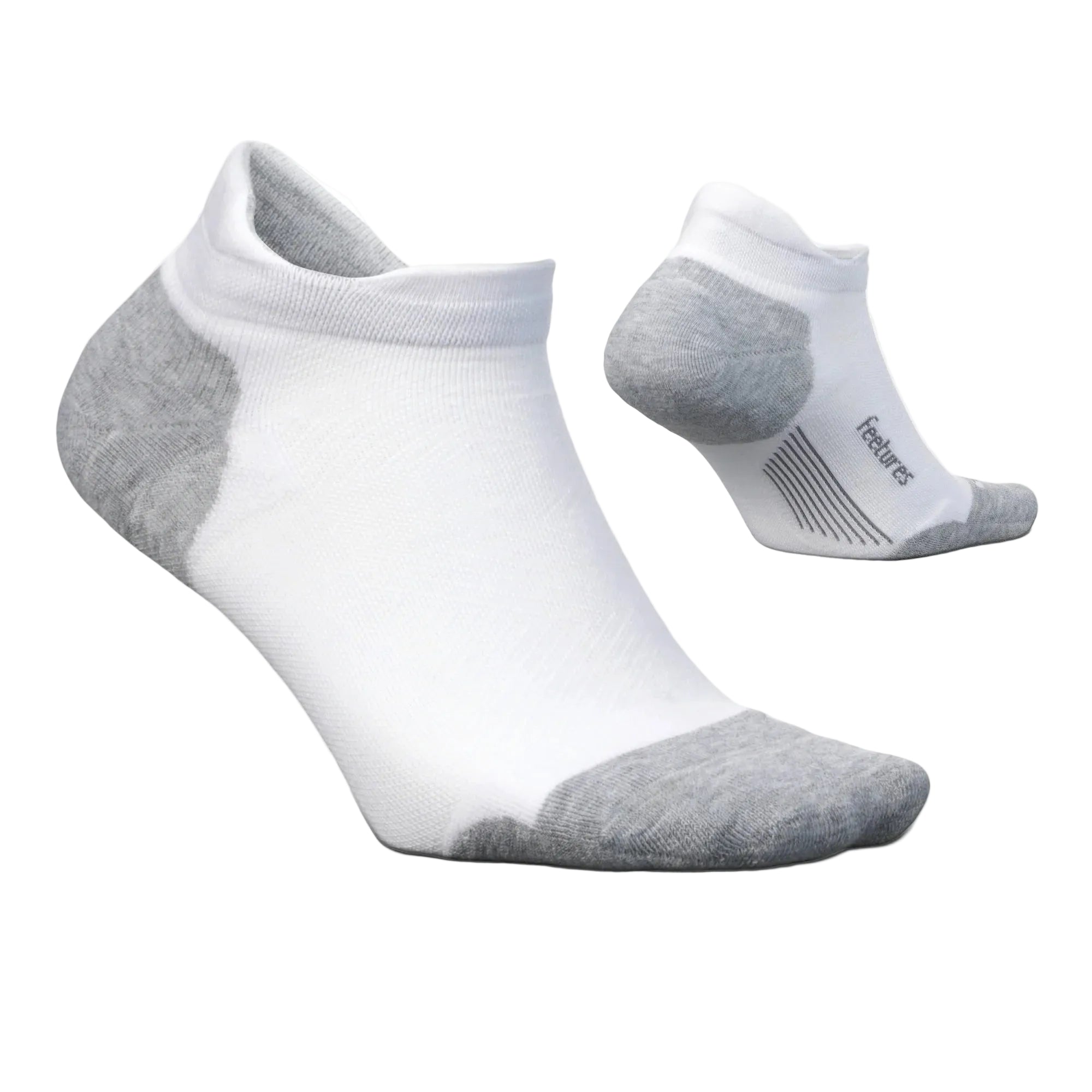 White and gray ankle socks on a light gray background