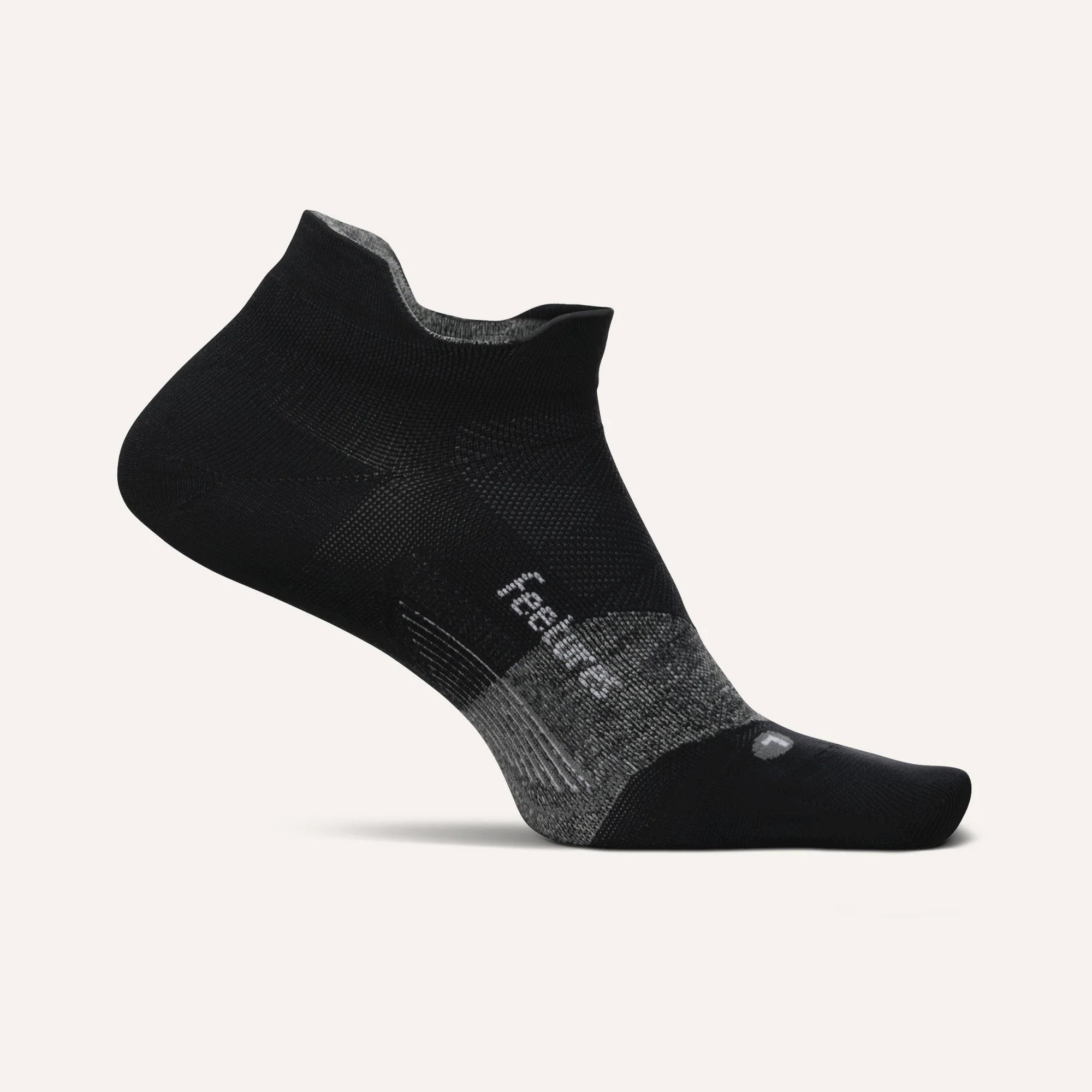 Black ankle sock with gray sole on a white background