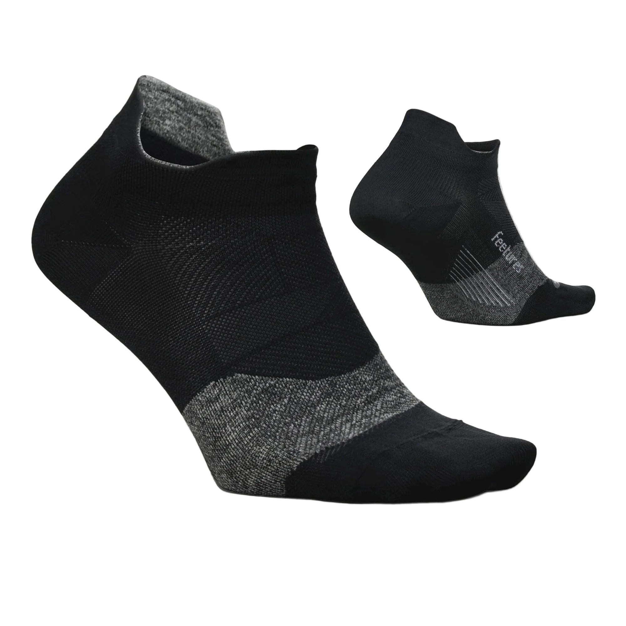 Black and gray ankle socks on a white background