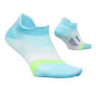 Pair of light blue and green socks on a white background