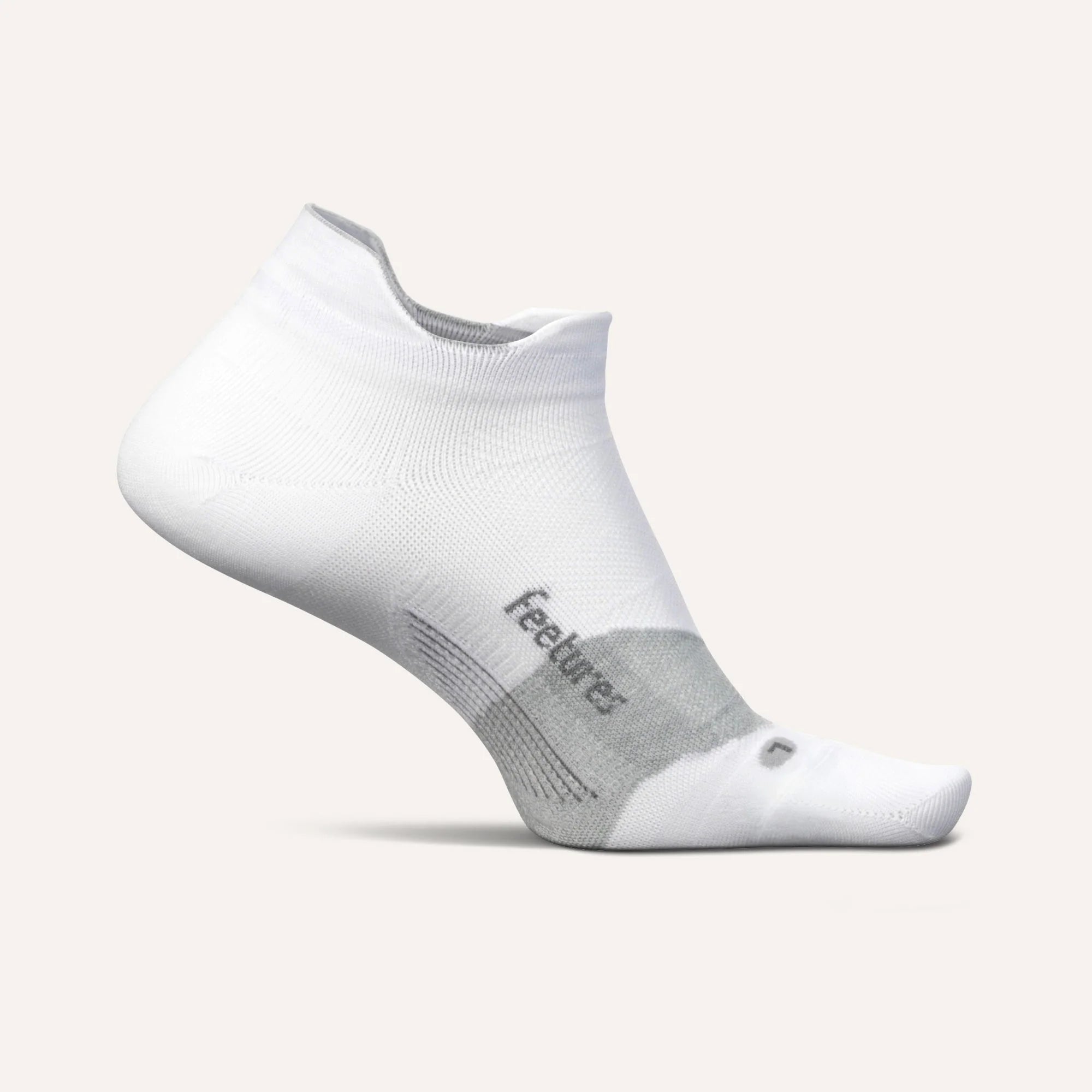 White ankle sock with gray heel and sole on a white background